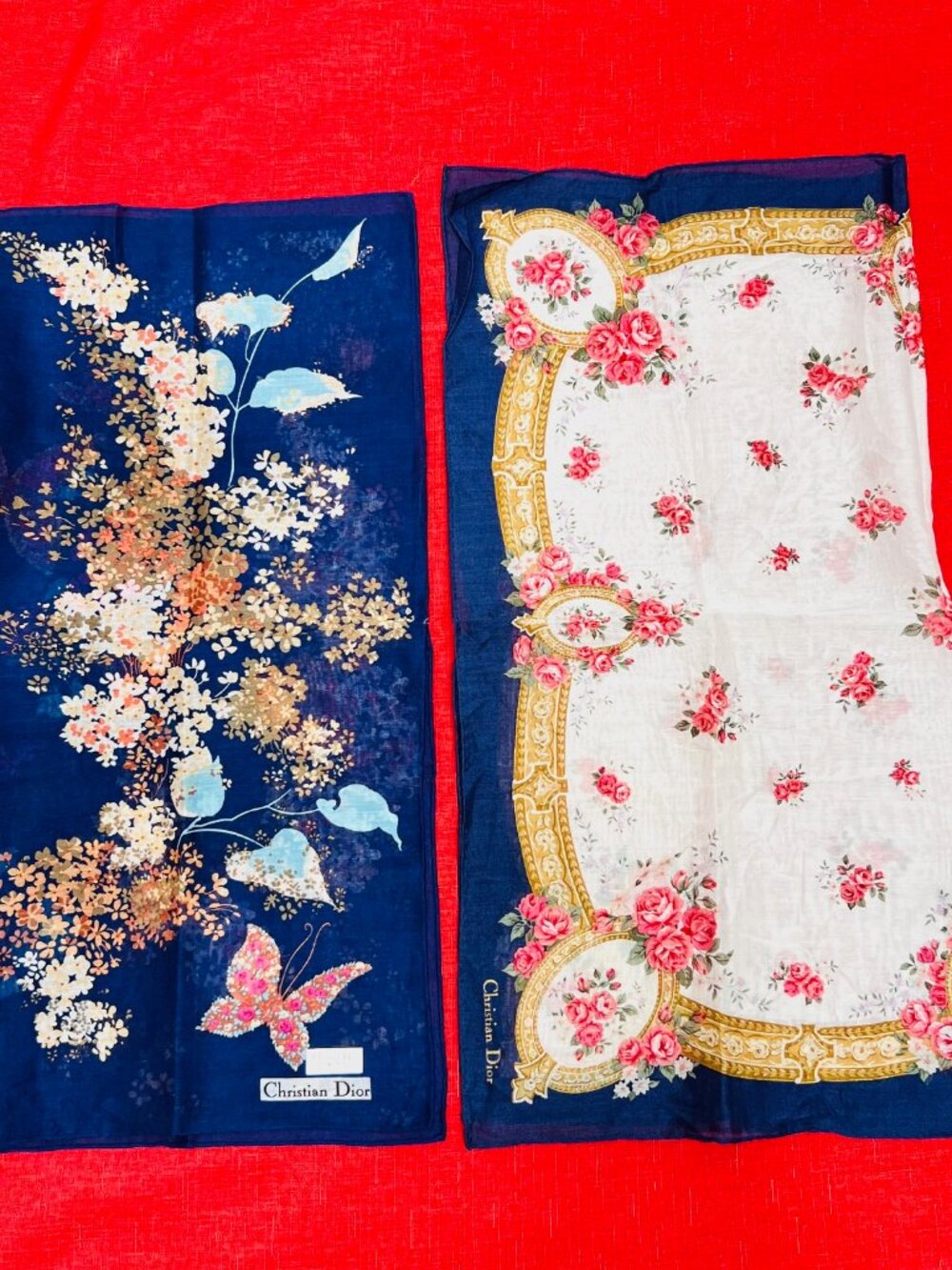 2) New - Christian Dior cotton made 19 Mini scarf/Neck-kerchief blue pink(20